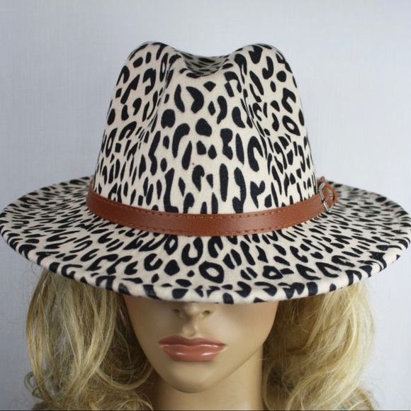 Viv's Boutique Accessories - New! Sale 🔥 Ivory Leopard Felt Wool Belted Panama Hat
